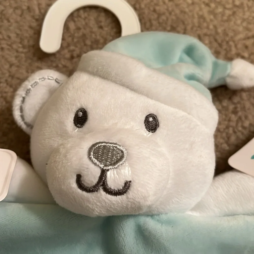 NWT Baby Starters Lovey Security Plush White Bear w/Santa Hat My First Christmas